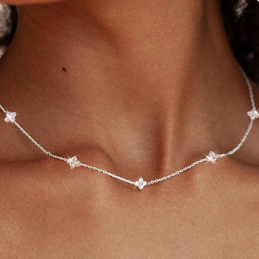 CZ Silver Clover Necklace